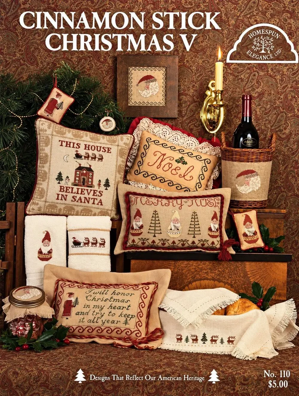 Homespun Elegance Cinnamon Stick Christmas V Cross Stitch Chart 6 Designs